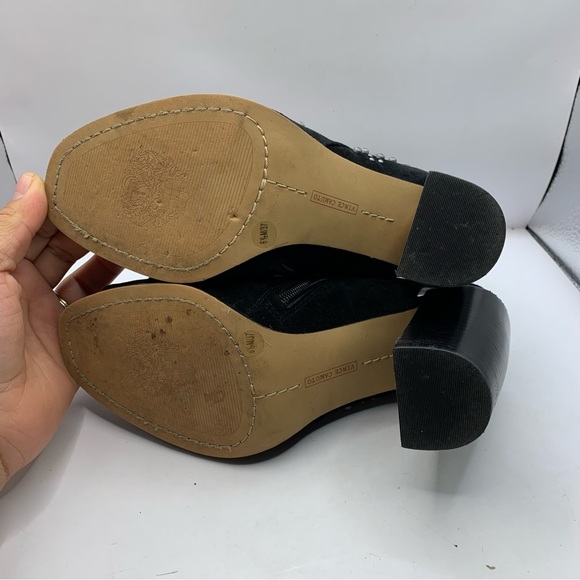 Vince Camuto Suede Peep Toe Heeled Sandals Machinie Black True Suede SZ 6.5 - Picture 7 of 9